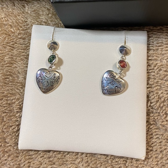 GUCCI Blind For Love Sterling Silver Dangle Stud Earrings - Picture 2 of 6